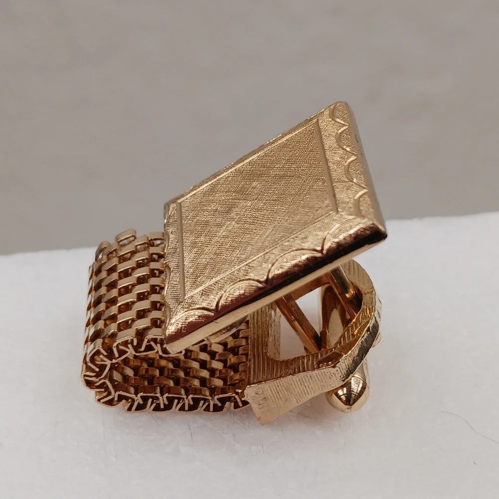 Vintage Textured Square Gold Tone Mesh Wrap Around Cufflinks Can Be Monogramed
